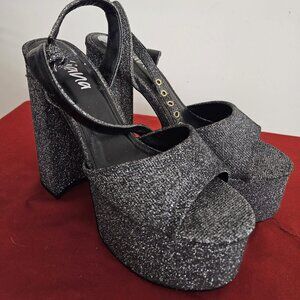 Glitter Open Toe High Heel Chunky Platform Sandals